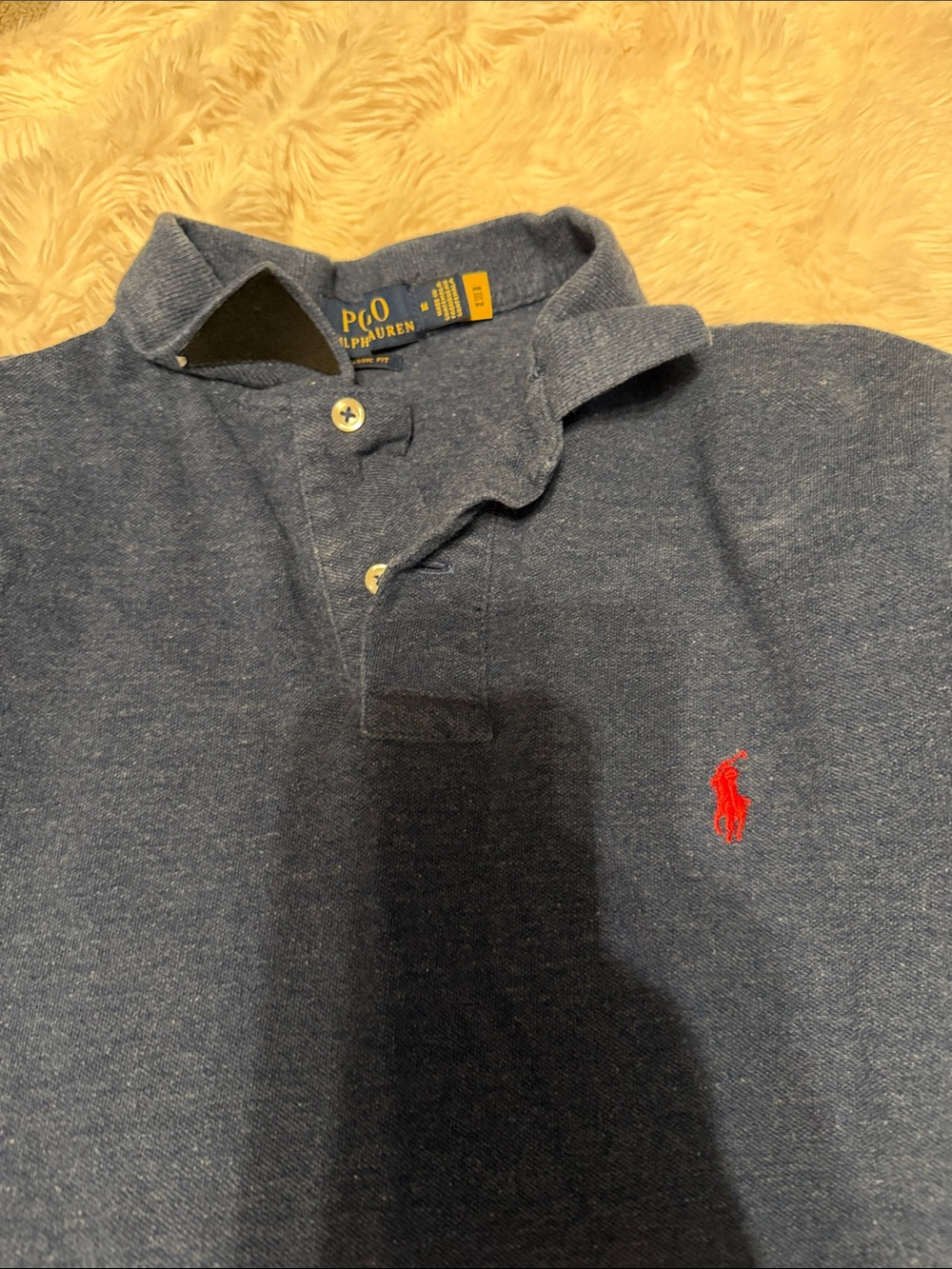 Polo by Ralph Lauren Men’s Heather Navy Polo with Red Pony Logo